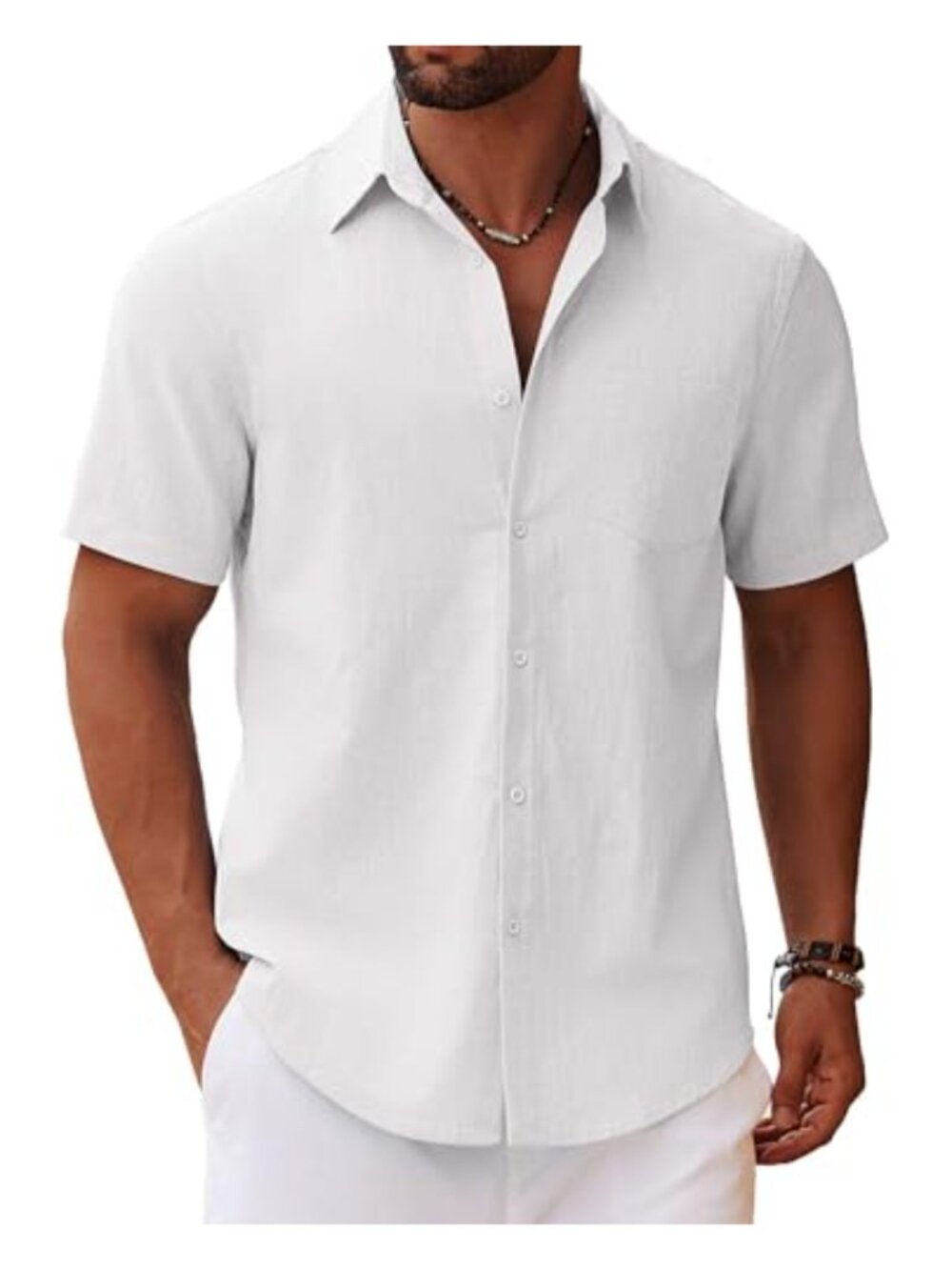 Men's Short Sleeve Button Down Shirt 100% Cotton Casual Summer Beach Wedding